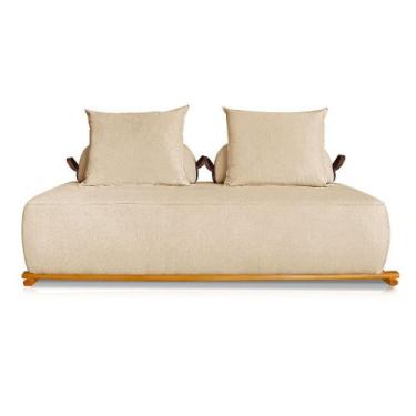 Imagem de Sofá 3 Lugares 2,20m com Base de Madeira Linho Dourado - Agius Lucadi 