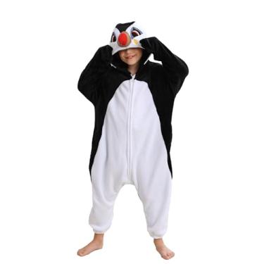 Imagem de ATOZ Macacão infantil unissex com bufinho, fantasia de Halloween, Natal, cosplay, roupa de dormir para meninos e meninas, Puffin, 6-7 Anos