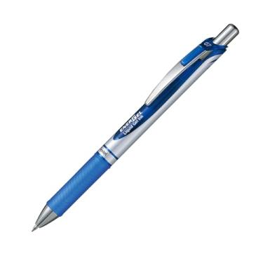 Imagem de Pentel Energel Knock Caneta esferográfica, ponta triangular de 0,7 mm, corpo Siver com detalhes azuis (BL77-C)