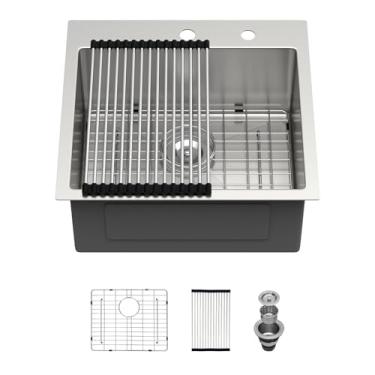 Imagem de Pia de barra de 53 cm - pia de cozinha Beslend de 53 x 50,88 cm pequena pia de bar de aço inoxidável calibre 16 pias de barra molhada pia quadrada única tigela, 23 cm de altura