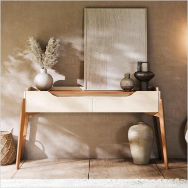 Imagem de Aparador Studio 1,60m Off White Nature com 2 Gavetas e Pés em Madeira Maciça 59233 Imcal