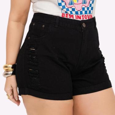 Imagem de Short Jeans Feminino Cintura Alta Lycra Shorts Plus Size Meia Coxa Bar