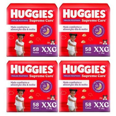 Imagem de Kit 4 Fralda Roupinha Huggies Supreme Care Tamanho XXG 58 Unidades Des