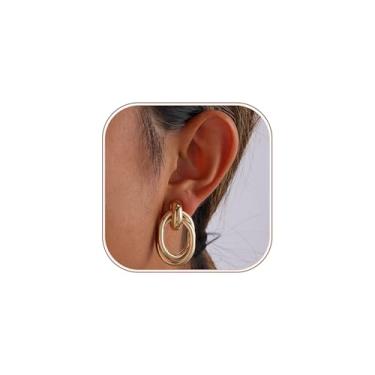 Imagem de Dlknp Brincos elegantes com clipe de ouro para mulheres, hipoalergênicos, sem piercing, joias modernas
