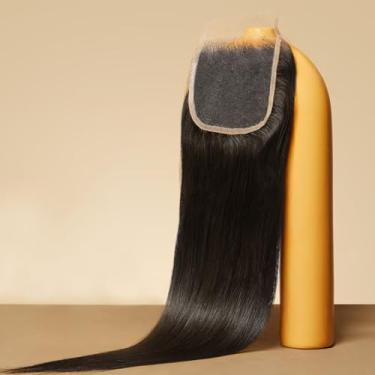 Imagem de Triippy Cabelo cru 4x4 HD Lace Closure Straight More Less Shedding than Regular Virgin Hair, 0,10 mm Ultra-Thin 4x4 Swiss Real HD Lace with 100% Raw Cambojan Human Hair (20 polegadas)