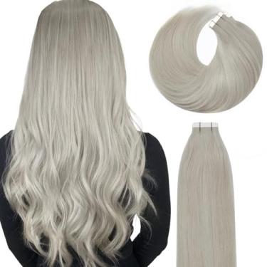 Imagem de Lacer Extensões de cabelo liso com fita adesiva cinza 50 cm fita em cabelo humano humano invisível cabelo humano 20 peças 50 gramas