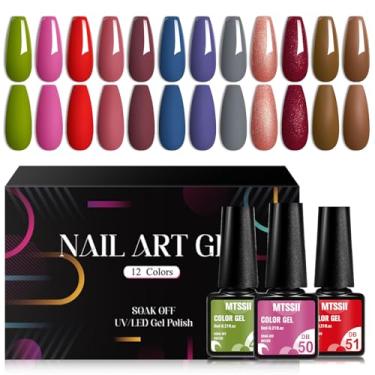 Imagem de MTSSII Conjunto de esmalte de gel, kit de esmalte de gel marrom, cinza, vermelho, azul, 12 peças, esmalte de imersão UV/LED, design de arte de unhas para salão de beleza, presentes para mulheres