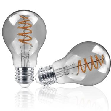 Imagem de Geminilite Lâmpada decorativa A19 4W E26 LED Edison lâmpada de filamento de vidro cinza esfumaçado vintage 4W 250LM branco quente não regulável 1800K para restaurante familiar bar