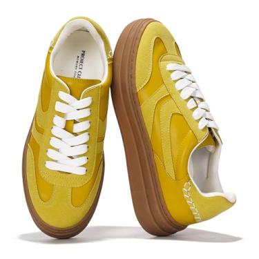 Imagem de Project Cloud Tênis de plataforma feminino – Palmilha de espuma viscoelástica, leve e antiderrapante com cadarço (Dodge), Mostarda, 36