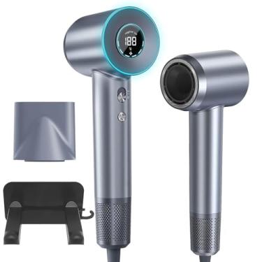 Imagem de BAOANNY Secador de cabelo, secador iônico negativo com motor sem escova de 110.000 RPM para secagem rápida, secador de cabelo profissional de alta velocidade, baixo ruído com visor de temperatura de