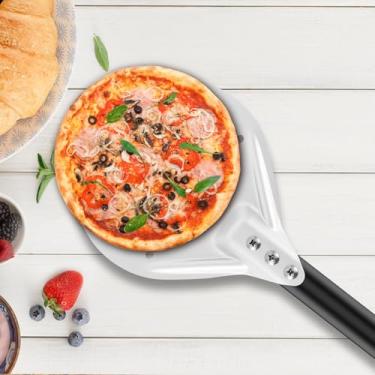 Imagem de Casca giratória de pizza, pá de pizza de alumínio perfurado de 17/8 polegadas, acessórios de forno de pizza caseiro com alça destacável, espátula de pizza leve para amantes de pizza assar pão (18 cm)