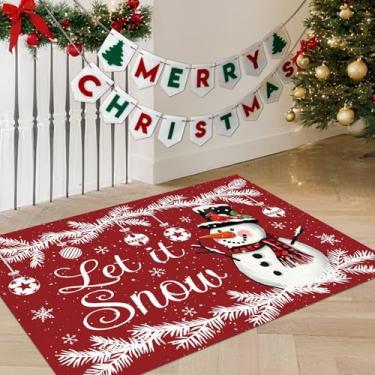 Imagem de Livcoz Tapete lavável de boneco de neve de Natal, 5 x 8 m, vermelho de Natal, macio, antiderrapante, tapetes pequenos, decoração de casa, decoração de casa, inverno, férias, entrada, tapete para porta