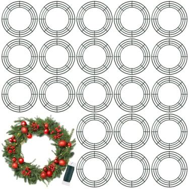 Imagem de Fovths Pacote com 24 anéis de guirlanda de arame de Natal, 40,6 cm, moldura de fio de metal com fios florais, verde, faça você mesmo, artesanato floral para Natal, Halloween, Ano Novo, feriado, Dia