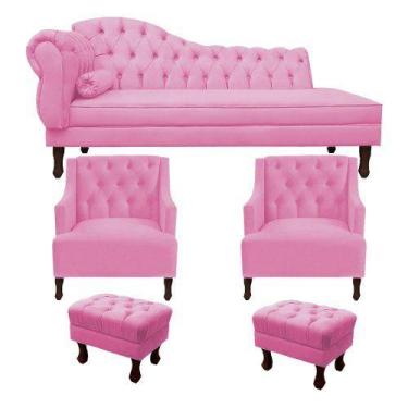 Imagem de Divã Cancun 185 Direito + 2 Poltronas + 2 Puffs Rosa - Topázio Decor