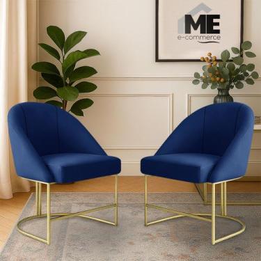 Imagem de KIT 2 Banqueta Poltrona Lua Penteadeira E Salão Com Base Metálica, azu