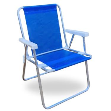 Imagem de Cadeira de Praia em Alumínio Reforçado Cores Lisas Tecido Sannet (Azul Bic)