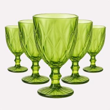 Imagem de Conjunto De 6 Taças Vidro Diamante 340ml Coloridas Elegante Kit Bico De Jaca Abacaxi Vinho Suco (Verde)