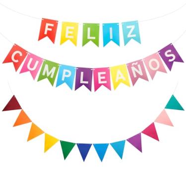 Imagem de Feliz Cumpleaños Banner Decoracion, Guirlandas de arco-íris, bandeira de galhardete de arco-íris, decorações de aniversário, guirlandas de festa, decorações coloridas para festas, suprimentos para