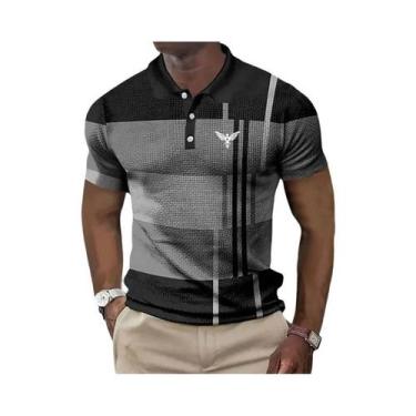 Imagem de Camisa Polo Masculina Com Estampa Gráfica, Manga Curta, Botão Frontal,