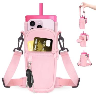 Imagem de Suporte para garrafa de água Roliwils com alça para Brumate Era & Stanley, bolsa tiracolo ajustável com mãos livres para caminhadas, acampamento, academia | Armazenamento no bolso do telefone |