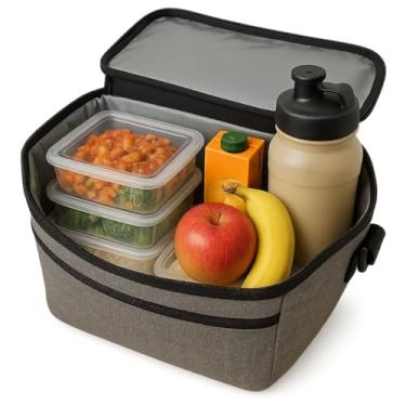 Imagem de Bolsa Térmica Portátil, Cinza, Lancheira com Isolamento 6 Horas, Alça Ajustável, para Marmitas, Sucos, Alimentos Quentes ou Frios