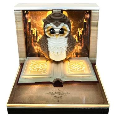 Imagem de Calendário Time Piece, bloco de notas de calendário de mesa 2026, Gonoce 3D Magic Owl Creative Time Piece Bloco de notas com luzes, bloco de notas 3D, presente de decoração