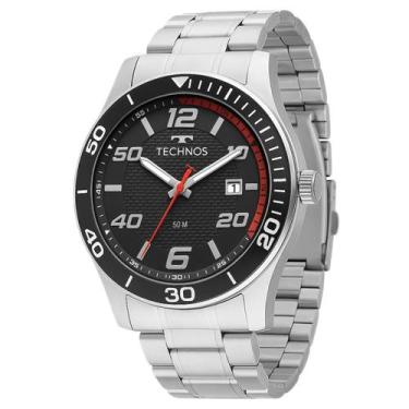 Imagem de Relógio Masculino Technos Prata Aço Mostrador Preto Original Resistent