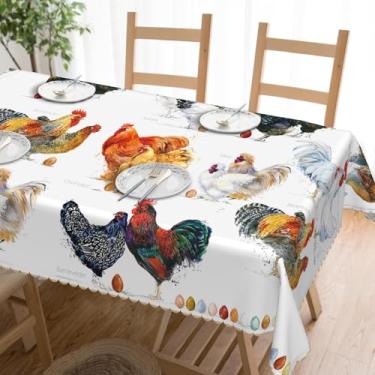 Imagem de OERJU Toalhas de mesa de galo retangulares galos galos toalha de mesa rústica campestre fazenda ovo de galinha capa de mesa para festas, restaurante, piquenique, cozinha, sala de jantar, decoração de