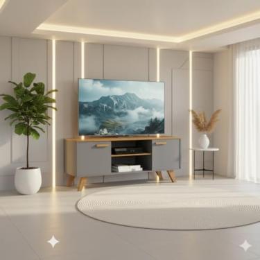 Imagem de Rack Estante para TV até 50 Polegadas 120 cm Nichos e Prateleiras Organização para Sala Rebeca (Cinza)