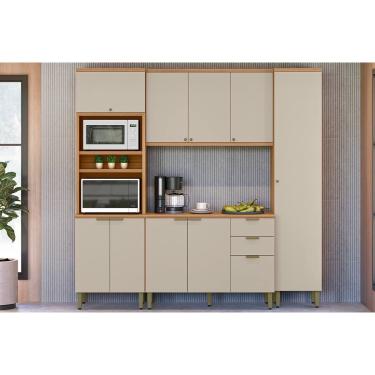 Imagem de Cozinha Modulada Completa Selene 4 Peças (2Aéreos+1Paneleiro+1TorreQuente) CP09 Jequitiba/Off White Fosco - Linea Brasil