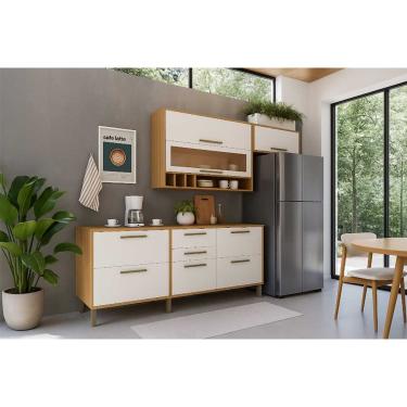 Imagem de Kit Cozinha Modulada 4 Peças Syrah (2Aéreos+2Balcões) C4P248 Amendoa/Branco - Ronipa