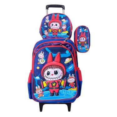 Imagem de Kit Mochila Escolar Infantil com Rodinhas Personagem em 3D + Lancheira Térmica + Estojo Menino em Alto Relevo
