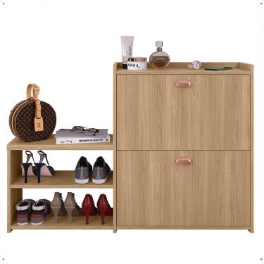 Imagem de Sapateira Hall Entrada 2 Gaveta Basculante Puxador Concha Banco Prateleira Porta Sapatos Sala Quarto Retrô Milano - RPM  