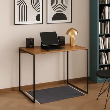 Imagem de Mesa Escritório Estilo Industrial Com Base Em Ferro Preto Tampo de MDF Moderna Funcional Elegante (Madeirado, 90Cm)