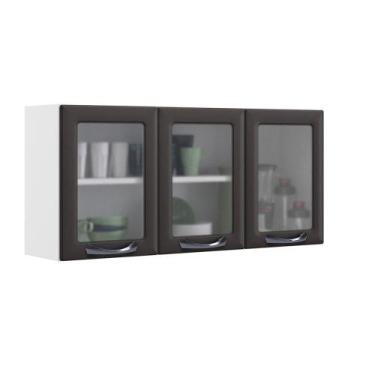 Imagem de Armário Aéreo de Cozinha Grafite 3 Portas Vidro New Premium - Itatiaia