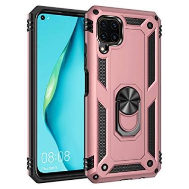 Imagem de SORAKA Capa para Huawei P40 Lite 4G com suporte de anel capa armadura Huawei P40 Lite 4G capa traseira de policarbonato rígido com placa de metal para suporte magnético de telefone carro ouro rosa