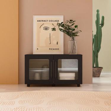 Imagem de Balcão 100% MDF com Vidro e 2 Portas Mia Yescasa Preto / Riviera