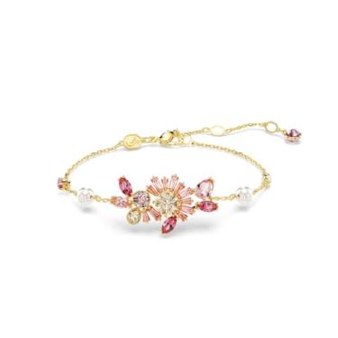 Imagem de SWAROVSKI Pulseira Gema Pérola de cristal, cortes mistos, flor, rosa, banhado a ouro, meduim, Cristal, Swarovski