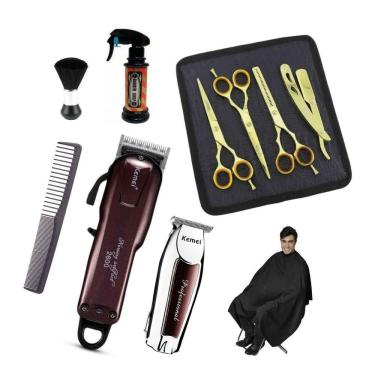 Imagem de Barbeiro tesouras gold 6 maquinas corte + acabamento kemei
