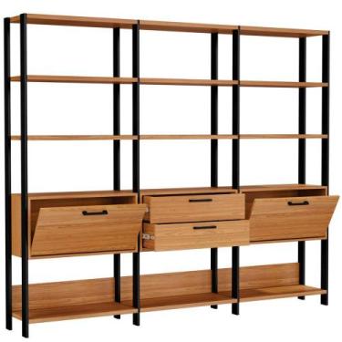 Imagem de Kit 03 Estantes 5 Prateleiras 02 Gavetas 02 Porta Trend D03 185x73 cm 