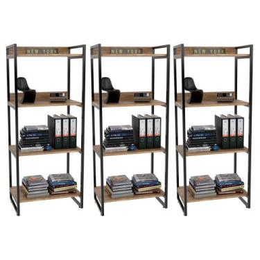 Imagem de Kit 03 Estantes com 4 Prateleiras Escritório Estilo Industrial Form 14