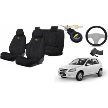 Imagem de Conjunto Capas Tecido Premium Celta 2000-2015 + Volante + Chaveiro GM 