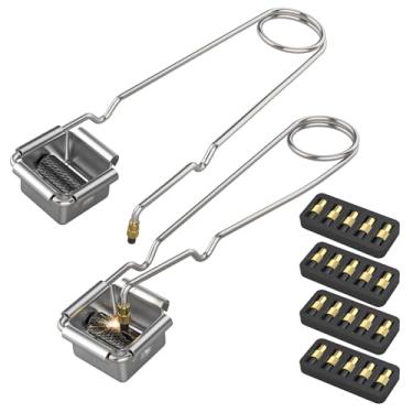 Imagem de Acendedor de pederneira única, 2 peças de ignição de pedra com 20 refis de pederneira extras, para soldagem, brasagem e solda (2 batedores quadrados de pedra + 20 pederneiras de substituição)