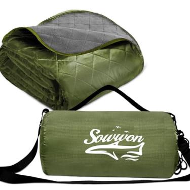 Imagem de Cobertor impermeável ao ar livre 203 x 139 cm embalável, cobertores de estádio para acampamento com forro de lã acolchoado, grande tapete de emergência à prova de vento para garss piquenique