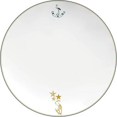 Imagem de Prato raso em porcelana, modelo Convexa, Funtasy, Ø 26 cm, Germer, Branco com detalhes em azul e dourado