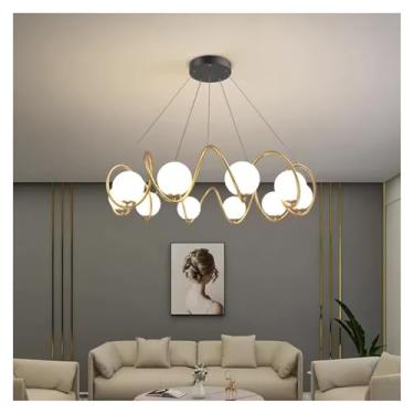 Imagem de Lustre nórdico de LED para decoração de casa, luminária suspensa dourada, sala de estar, corredor, quarto, cozinha, mesa de jantar, iluminação moderna
