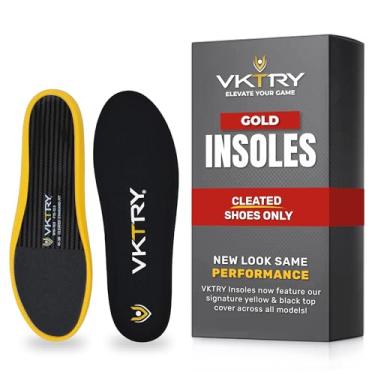 Imagem de VKTRY Gold for Cleated Shoes - Palmilhas de desempenho de fibra de carbono inserções atléticas personalizadas para futebol, futebol, golfe, relaxamento e mais | Corra rápido, pule alto, US M9-9.5, W11