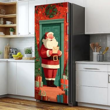 Imagem de Adesivos de geladeira autoadesivos de Natal para porta única ou porta dupla, tamanho completo, decalque removível para geladeira, 82 x 199 cm para decoração de cozinha de Natal (#8)