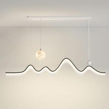 Imagem de Lustre moderno LED pendente iluminação longa tira linear lustre onda luz 3D impressão lua bola minimalismo teto pendurado lâmpada para mesa jantar quarto restaurante bar, escuro 120cm