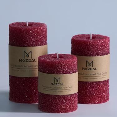 Imagem de MOZEAL Conjunto de 3 velas decorativas derramadas à mão (7,6 cm x 10 cm 12,7 cm 15,2 cm), sem gotejamento, sem cheiro, sem fumaça, vermelho para Natal, Dia dos Namorados e decoração de festa festiva